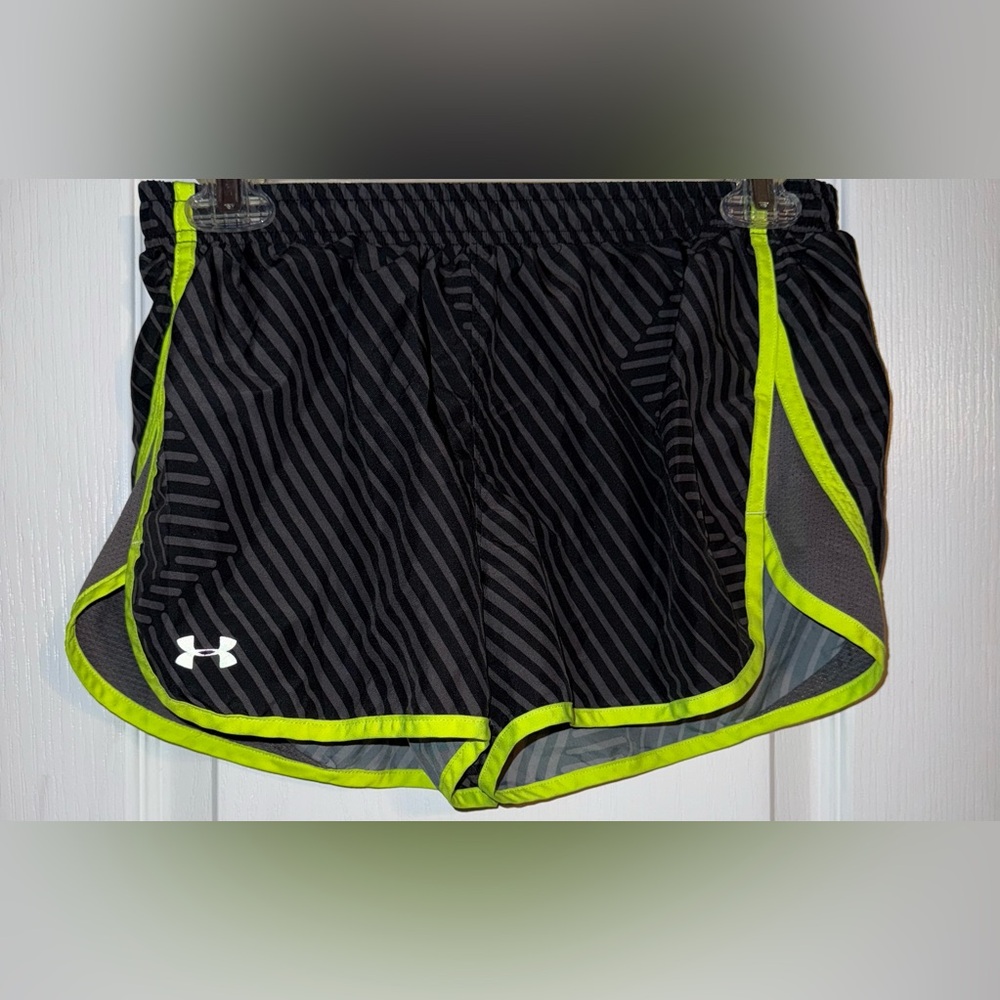 Under Armour Black Green Striped Athletic Running Shorts Size S